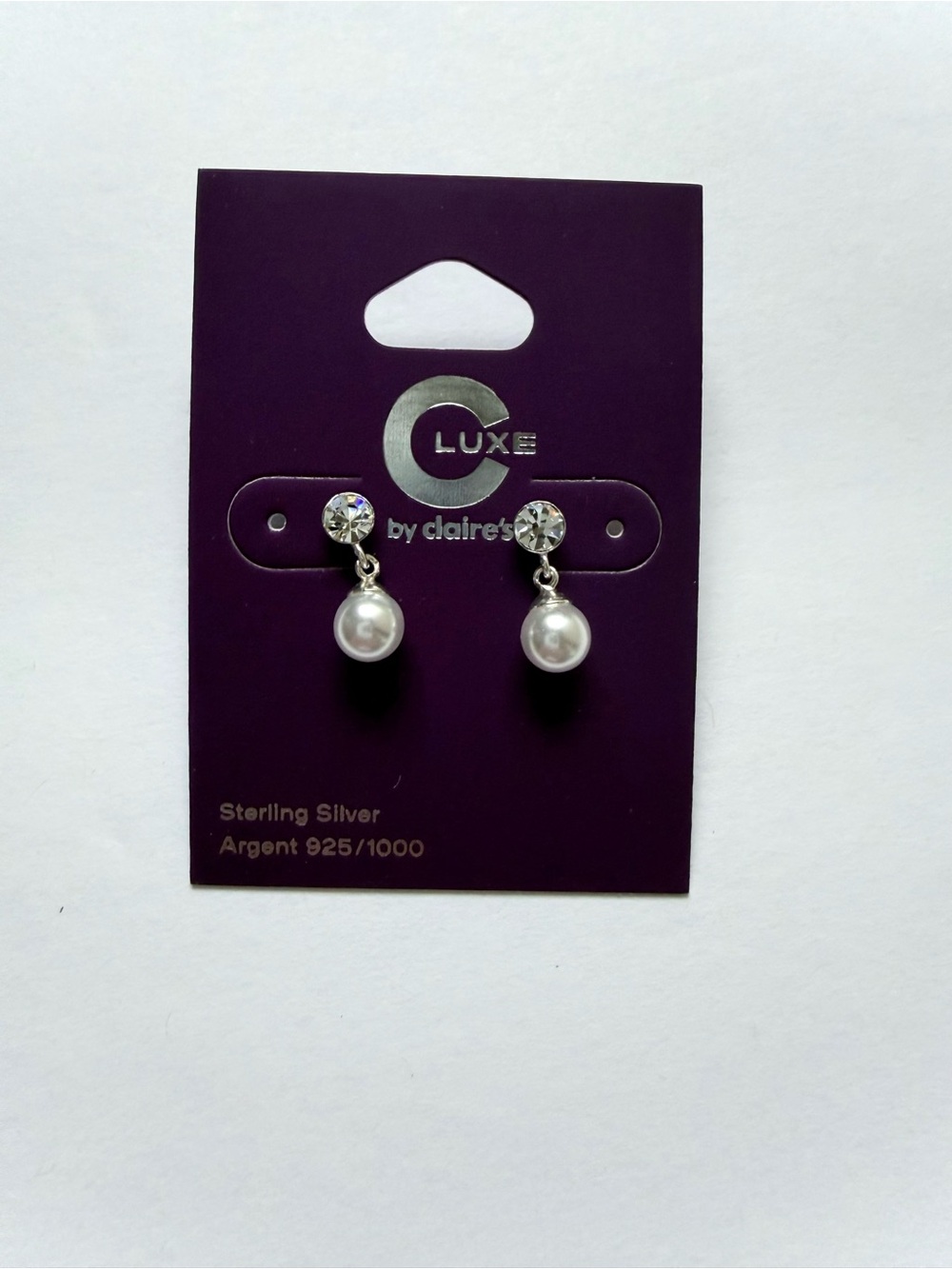 Claire's Silver Pearl and Crystal Drop Earrings
